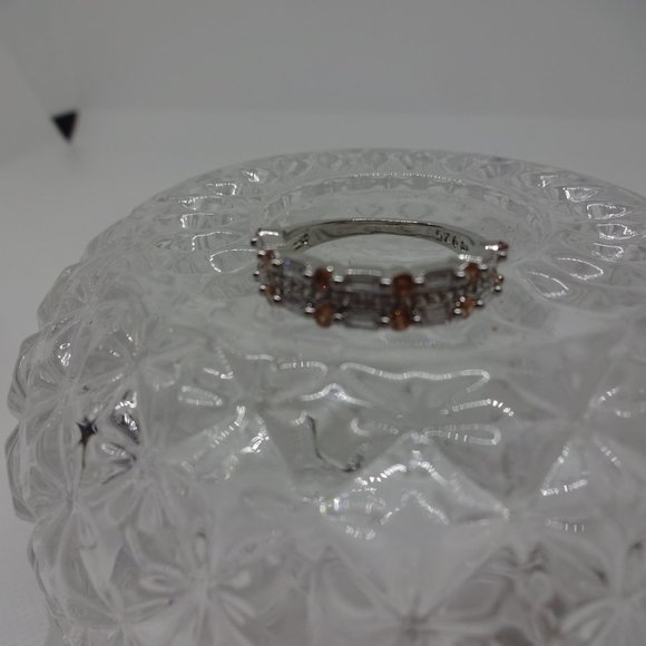 Gorgeous "CUBIC ZIRCONA & CITRINE" Handmade Sterling Band Size 8  #489 - Picture 2 of 3